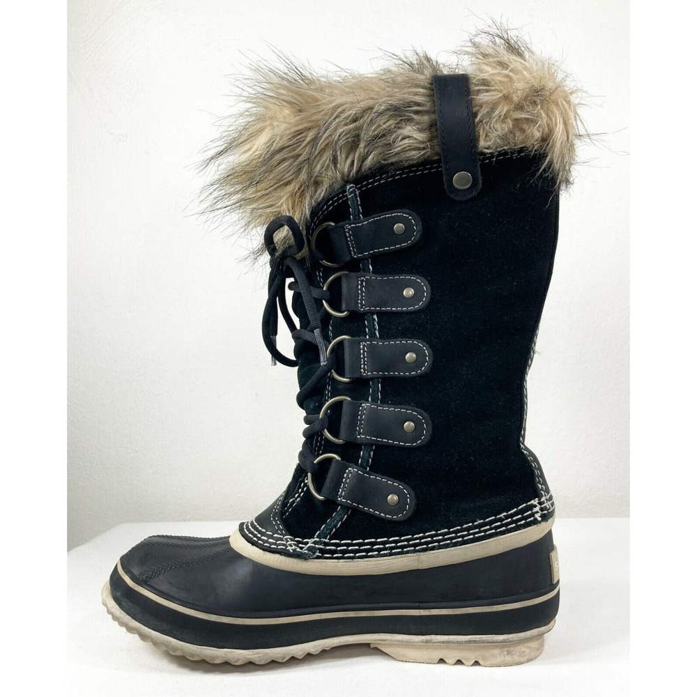 Sorel Joan of Artic Winter Black Waterproof Boots Suede Fur Snow Shoe US 6 EU 37 - Picture 4 of 12